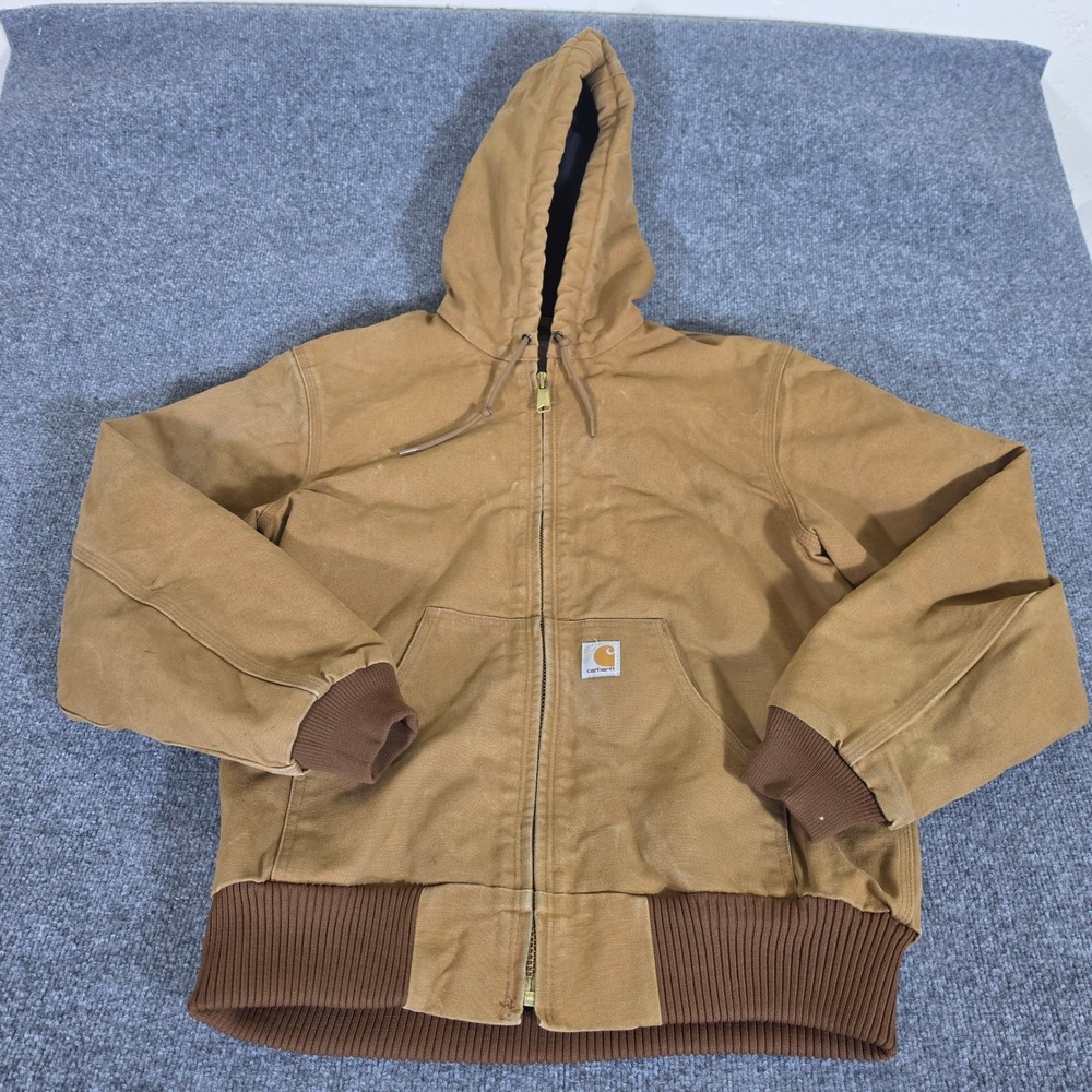 Carhartt J131 Brown Thermal Lined Duck Active Jacket Mens Small Hooded Workwear